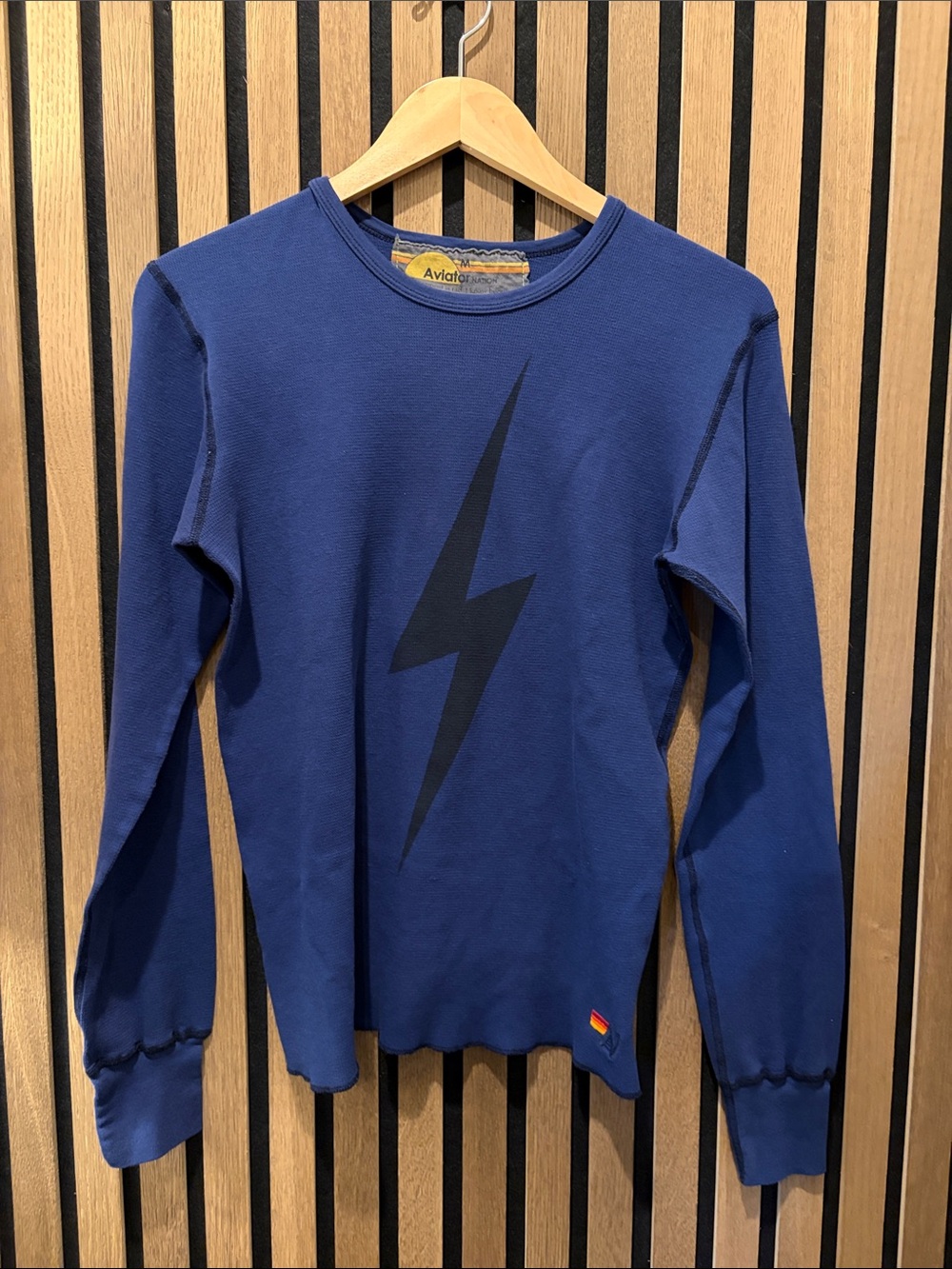 Aviator Nation Womens Blue Lightning Long-Sleeve Shirt